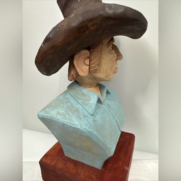 Hand Carved Signed Wood Cowboy Sculpture 8” - Picture 3 of 6